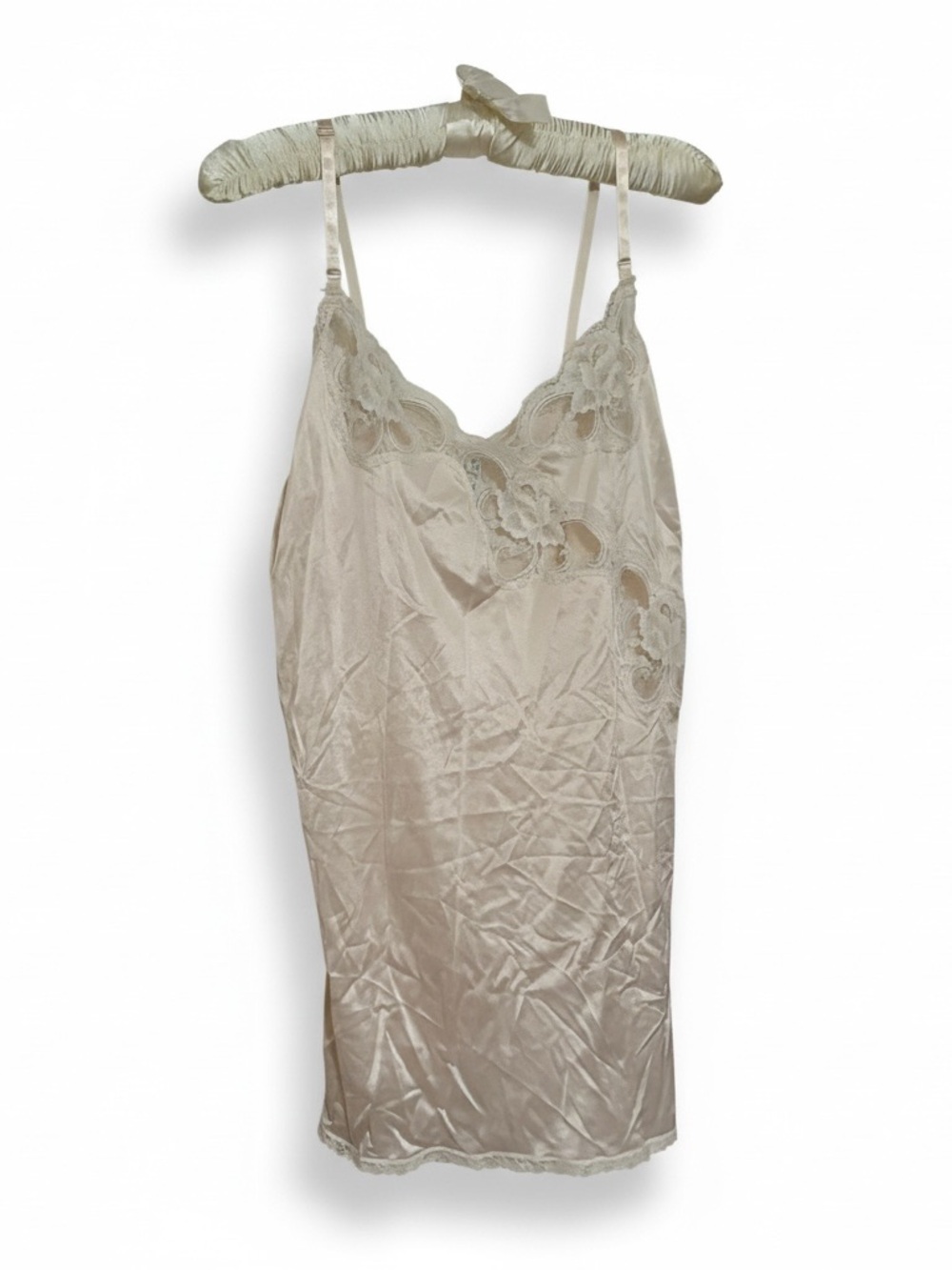 VTG 80s Ashley Taylor Lace Trim Satin Chemise Slip Camisole pale pink M